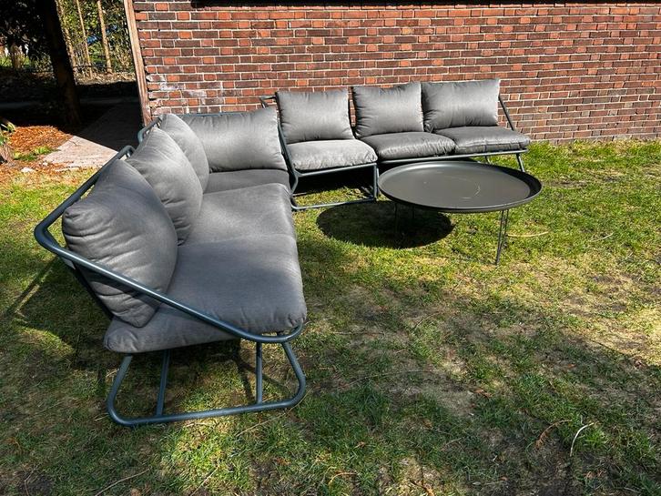 Antraciet grijs Loungeset metalen frame 6 persoons tuinset, Tuin en Terras, Tuinmeubel-accessoires, Zo goed als nieuw, Ophalen