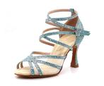 Blauwe glitter dans hakken salsa schoenen dansschoenen hak, Verzenden, Nieuw, Blauw, Dansschoenen