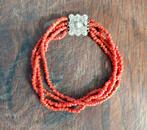 Vintage zilveren Bloedkoraal Armband met Zilver Slot, Sieraden, Tassen en Uiterlijk, Antieke sieraden, Verzenden, Zilver, Armband