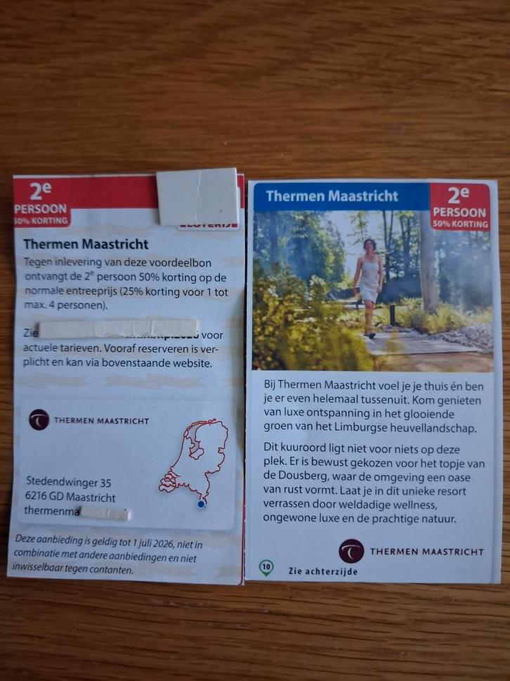 SAUNA THERMEN MAASTRICHT 2E PERSOON 50% KORTING!, Tickets en Kaartjes, Kortingen en Cadeaubonnen, Twee personen, Spa of Sauna