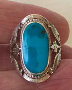 Turquoise Grote Ring Zilver Elegant Zeer Mooi, Ophalen of Verzenden, Dame, Zilver, Kleiner dan 17