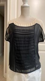 Top Blouse Voile Zwart beige Maat M Merk Benetton, Maat 38/40 (M), Benetton, Zwart, Ophalen of Verzenden