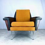 vintage fauteuil lounge stof skai hout oranje zwart 50s 60s, Ophalen, Gebruikt, -, Metaal