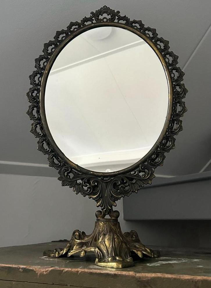 Kantelbare Tafelspiegel, Rococo Stijl, Antiek en Kunst, Antiek | Spiegels, Minder dan 50 cm, Ovaal, Ophalen of Verzenden