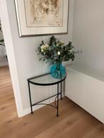 Sidetable zwart metaal met glazen blad, Ophalen, 50 tot 100 cm, Rond, Zo goed als nieuw