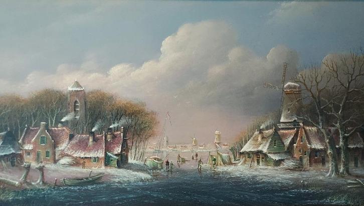 Thomas heesakkers -Winterlandschap, Antiek en Kunst, Kunst | Schilderijen | Klassiek, Ophalen of Verzenden