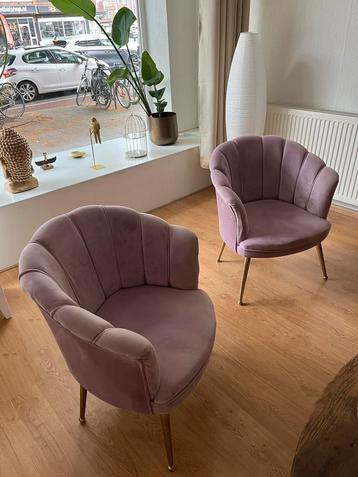 Luxe comfortabele fauteuils 2x velours roze beschikbaar voor biedingen