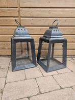 Set van 2 grote unieke vintage lantaarns / kandelaar, Huis en Inrichting, Woonaccessoires | Kandelaars en Kaarsen, Ophalen, Zwart