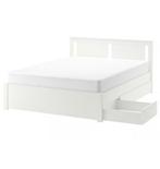 Bedframe 140 x 200 (inclusief lattenbodem), Huis en Inrichting, Slaapkamer | Bedden, Ophalen, Wit, 140 cm, Zo goed als nieuw