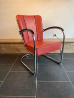 Gispen 412S fauteuil, chroom, steenrood leder, Huis en Inrichting, Fauteuils, Design, 75 tot 100 cm, Zo goed als nieuw, Leer