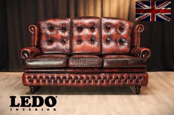 Springvale Chesterfield 3-zitsbank, echt leer, rood/bruin beschikbaar voor biedingen