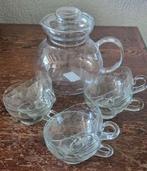 Glazen theepot met 6 kristallen (super fijn) kopjes, Antiek en Kunst, Antiek | Glas en Kristal, Ophalen