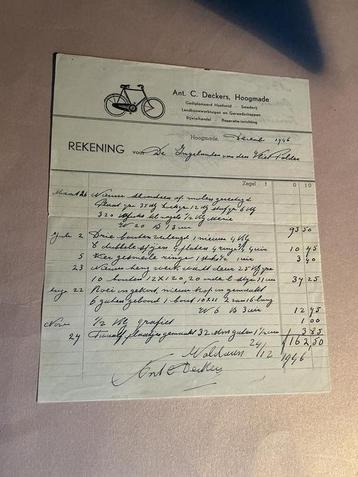 Oude rekening Deckers Hoogmade 1946 beschikbaar voor biedingen