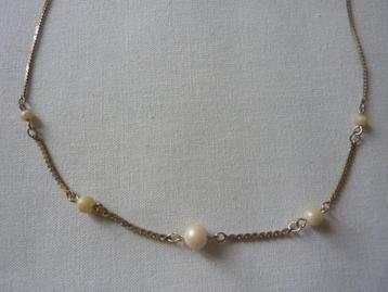 zilverkleurige parelketting 5 glasparels 40 cm lang vintage beschikbaar voor biedingen