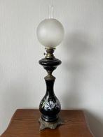 Antieke Olielamp compleet zwart met bloemmotief, Ophalen