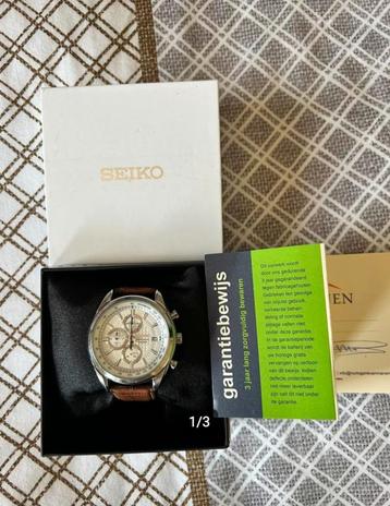 Stijlvol Herenhorloge Seiko Chronograaf | 45mm  Leer & Staal beschikbaar voor biedingen