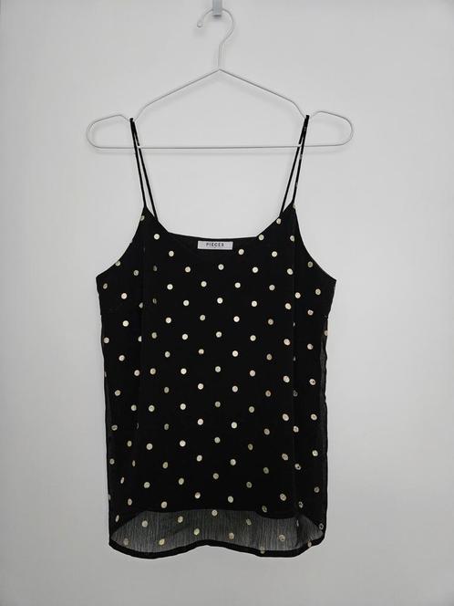 Pieces - zwarte top met gouden polkadot print - maat S, Kleding | Dames, Tops, Zo goed als nieuw, Maat 36 (S), Zwart, Zonder mouw