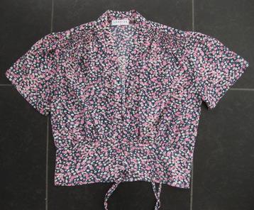 Loavies korte blouse, roze groen bloemetjes, maat S  beschikbaar voor biedingen