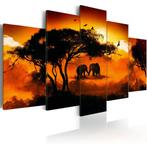 901 Afrika Natuur Olifant 5 Luik Canvas Schilderij 200x100cm, Nieuw, 125 cm of meer, Ophalen of Verzenden, Schilderij