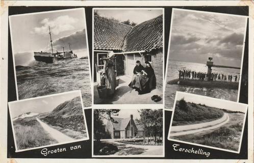 TERSCHELLING  Brandaris Schip Fietspad Klederdracht, Verzamelen, Ansichtkaarten | Nederland, Gelopen, Waddeneilanden, 1940 tot 1960