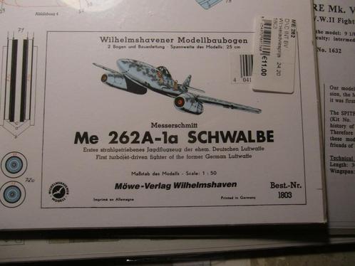 (02) Bouwplaat Messerschmidt 262 Schwalbe schaal 1/50, Hobby en Vrije tijd, Modelbouw | Vliegtuigen en Helikopters, Zo goed als nieuw