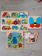 4 houten puzzels: boerderij, Sesamstraat, hond en vlinder., Kinderen en Baby's, Van hout, Minder dan 10 stukjes, Ophalen of Verzenden