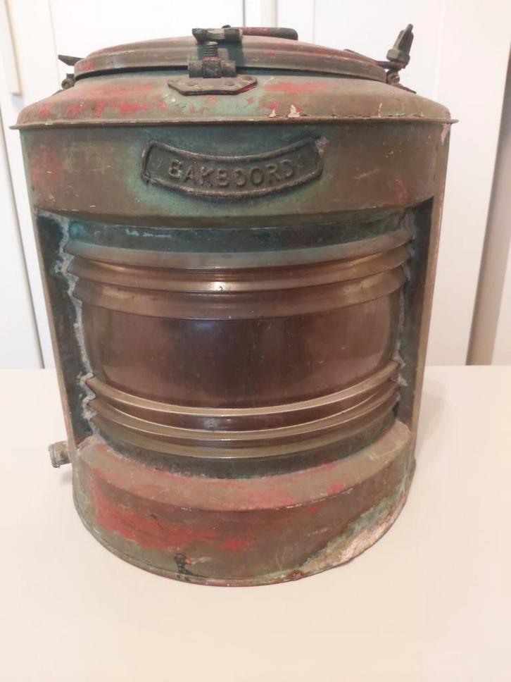 Antieke Koperen Scheepslamp Bakboord, Antiek en Kunst, Antiek | Lampen, Ophalen of Verzenden