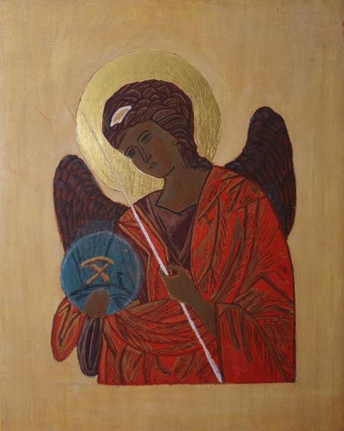 Ikoon Icoon - Engel Uriel met de Waarschuwing, Verzamelen, Religie, Zo goed als nieuw, Christendom | Katholiek, Overige typen
