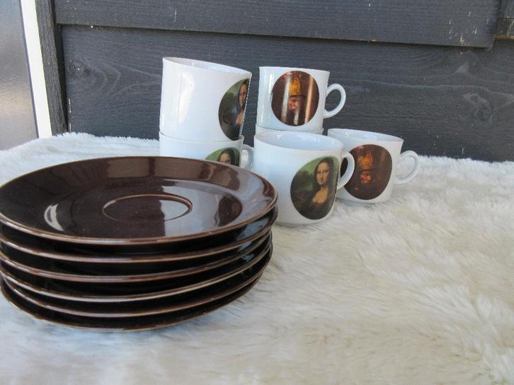 6 x Bavaria Kronester kop en schotel Mona Lisa en Rembrandt, Antiek en Kunst, Antiek | Servies los, Ophalen of Verzenden