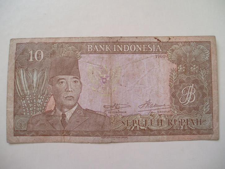 153. Indonesia, 10 rupiah 1960 Soekarno., Postzegels en Munten, Bankbiljetten | Azië, Los biljet, Zuidoost-Azië, Verzenden
