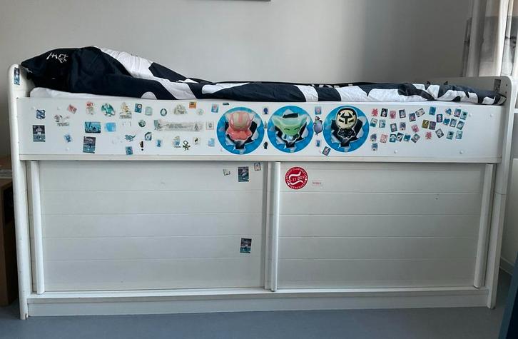 Halfhoogslaper 90-200 wit voor ouder kind m.veel bergruimte, Kinderen en Baby's, Kinderkamer | Bedden, Gebruikt, 180 cm of meer