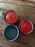 Rode pannetjes emaille, Huis en Inrichting, Keuken | Tupperware, Ophalen, Zo goed als nieuw, Rood, Schaal