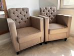 2 x fauteuil gecapitonneerd bruin/beige perfecte staat!, Ophalen, 75 tot 100 cm, Zo goed als nieuw, Stof