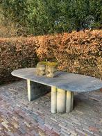 HARDSTENEN TUIN TAFEL MET STOELEN ONDERSTEL KERKZUILEN, Ophalen of Verzenden, Gebruikt, Rechthoekig, Overige materialen