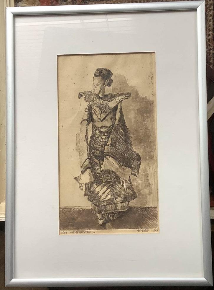 Japan, China, kostuum, ets, schilderij, Anneke Kuyper, oud, Antiek en Kunst, Kunst | Etsen en Gravures, Ophalen of Verzenden