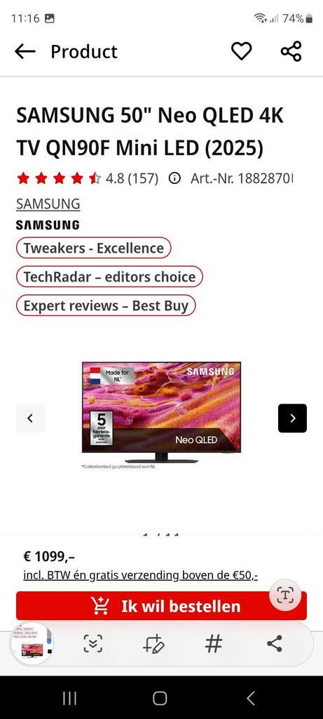 Samsung 50" Neo QLED 4K Smart TV, Audio, Tv en Foto, Televisies, Nieuw, QLED, 100 cm of meer, 4k (UHD), Samsung, 120 Hz, Smart TV