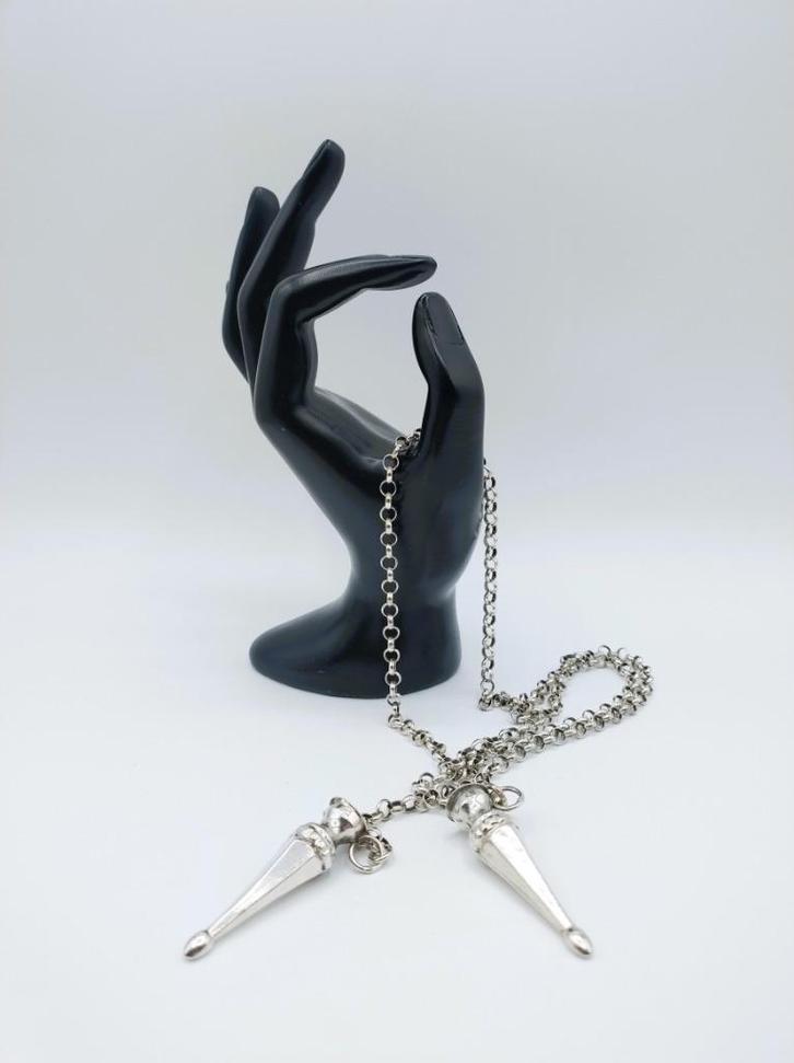 Zilveren jasseronketting met breipendoppen, van der Meulen,, Sieraden, Tassen en Uiterlijk, Antieke sieraden, Ketting, Zilver