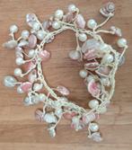 Armband handgeknoopt zoetwaterparel+schelp gratis verzenden, Ophalen, Nieuw, Roze, Overige materialen