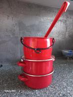 2 rood emaille pannen, kookpot / ketel en soeplepel, Ophalen of Verzenden