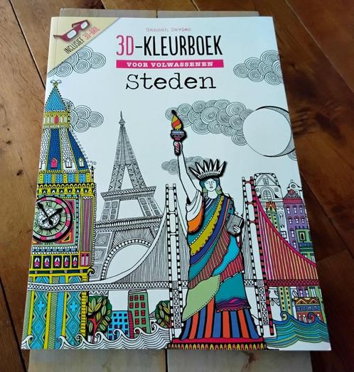 3D-kleurboek voor volwassenen - Steden (met 3D-bril) - nieuw, Hobby en Vrije tijd, Tekenen, Nieuw, Overige typen, Ophalen of Verzenden