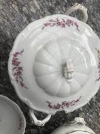 antiek servies 12 persoons nieuwstaat bloemen & vergulding, Antiek en Kunst, Ophalen