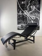 Design-chaise longue in moderne stijl - Echt leer zwart, Eenpersoons, Nieuw, Leer, Ophalen of Verzenden