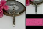 Antieke crucifix kruis hanger met houten inleg - K3CMATH-K4, Ophalen of Verzenden