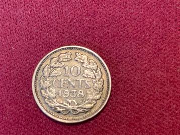 Zilveren 10 Cent munt uit 1938 'Wilhelmina' beschikbaar voor biedingen