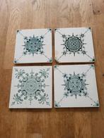 4 oude vintage tegels met groen, Ophalen of Verzenden
