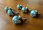 6 x Vintage turquoise meubelknop - bloem, Antiek en Kunst, Ophalen of Verzenden