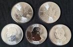 5x 1 oz Maple Leaf Zilver Munten 2025, Ophalen of Verzenden, Zilver