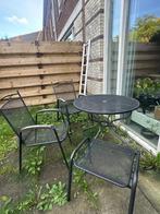 Bistroset buiten, ronde metalen tafel + 3 stoelen, Ophalen, Overige materialen, Gebruikt, 3 zitplaatsen