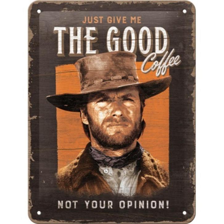 The Good coffee clint eastwood relief reclamebord van metaal, Huis en Inrichting, Woonaccessoires | Wanddecoraties, Nieuw, Verzenden
