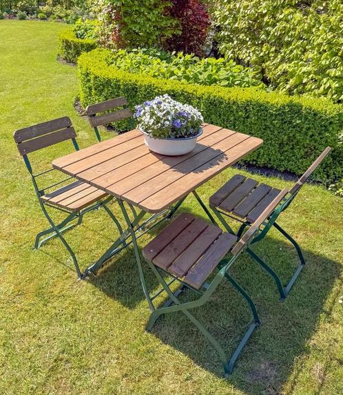 Bistro set tuintafel tuinset inklapbare tafel + 4 stoelen, Tuin en Terras, Tuinsets en Loungesets, Gebruikt, Hout, 2 zitplaatsen